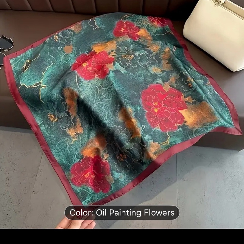 Vintage Silk Scarf with Floral Pattern